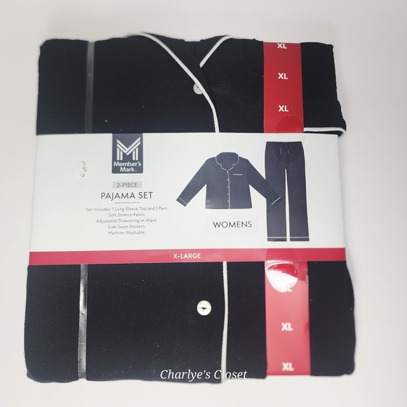 Member's‎ Mark Womens Black Pajama Set 2 PC Sleepwear XL| Cozy Gift Loungecore - Picture 2 of 7